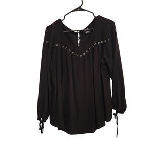Torrid Long Sleeve Peasant Blouse Black Top Grommets Casual Streetwear Goth 1X
